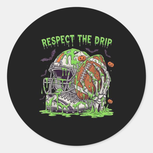 Sticker Rond Respect The Drip Football Halloween Skeleton Hand (Devant)