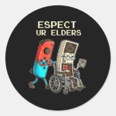 Sticker Rond Respect Ur Elders Retro Gaming Controller Funny  (Devant)
