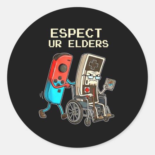 Sticker Rond Respect Ur Elders Retro Gaming Controller Funny  (Devant)