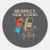 Sticker Rond Respect Your Elders Retro Gaming Controller Funny  (Devant)