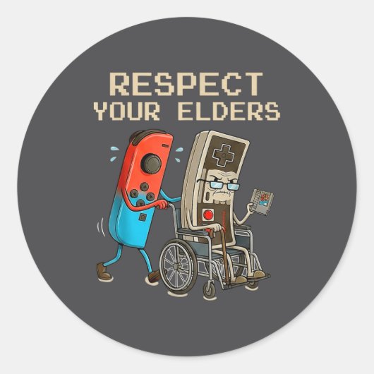 Sticker Rond Respect Your Elders Retro Gaming Controller Funny  (Devant)