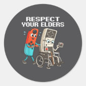 Sticker Rond Respect Your Elders Retro Gaming Funny Controller  (Devant)