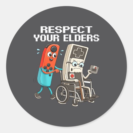 Sticker Rond Respect Your Elders Retro Gaming Funny Controller  (Devant)