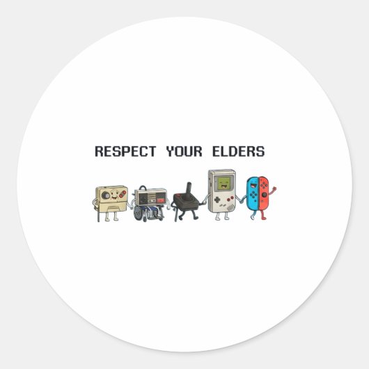 Sticker Rond Respect Your Elders Retro Gaming Funny Gamer Contr (Devant)