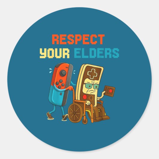 Sticker Rond Respect Your Elders Retro Gaming Funny Gamer Contr (Devant)