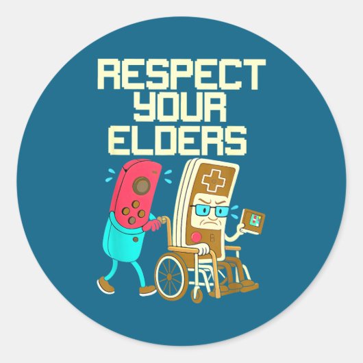 Sticker Rond Respect Your Elders Retro Gaming Funny Gamer Contr (Devant)
