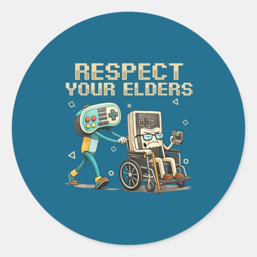 Sticker Rond Respect Your Elders Retro Gaming Funny Gamer Contr (Devant)