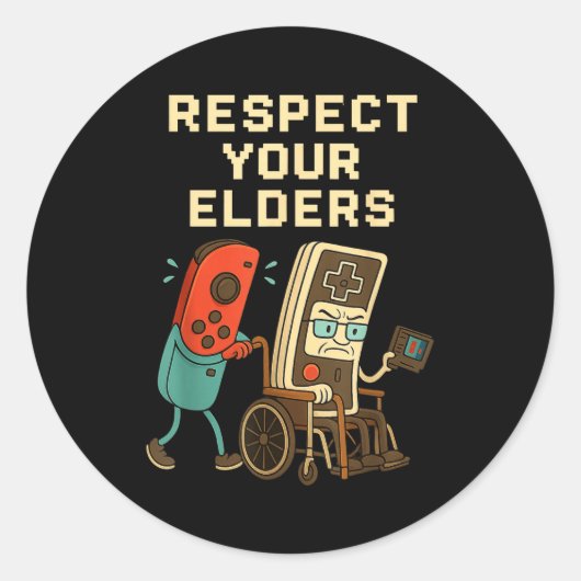 Sticker Rond Respect Your Elders Retro Gaming Funny Gamer Contr (Devant)