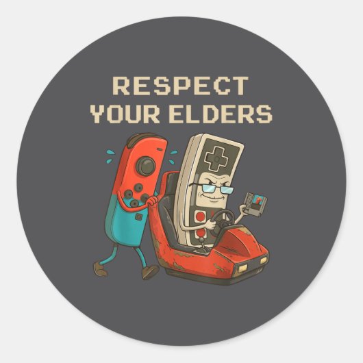 Sticker Rond Respect Your Elders Retro Gaming Funny Gamer Contr (Devant)