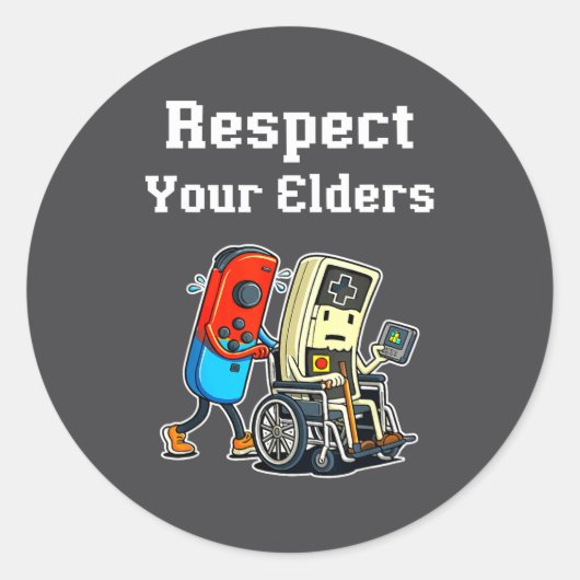 Sticker Rond Respect Your Elders Retro Gaming Funny Gamer Contr (Devant)