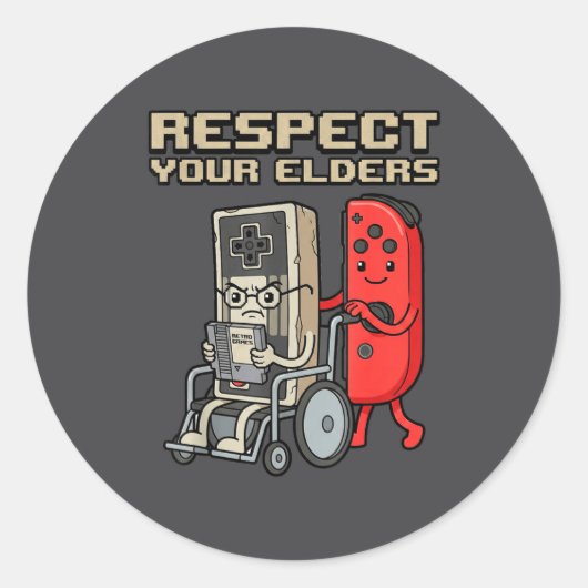 Sticker Rond Respect Your Elders Retro Gaming Funny Gamer Contr (Devant)