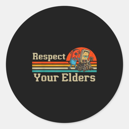Sticker Rond Respect Your Elders Retro Gaming Funny Gamer Contr (Devant)