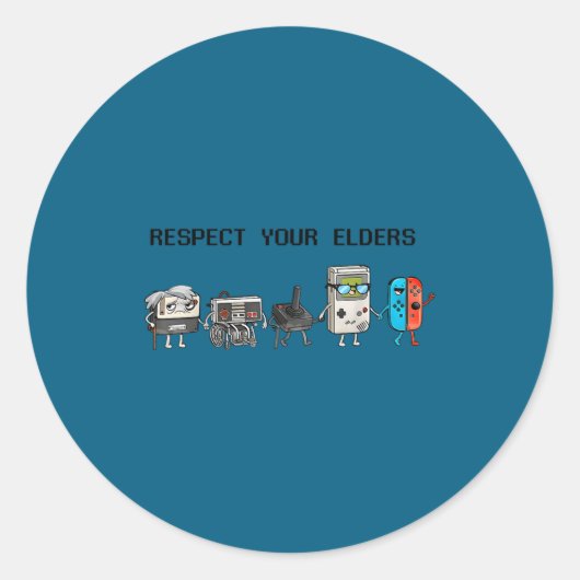 Sticker Rond Respect Your Elders Retro Gaming Funny Gamer Contr (Devant)