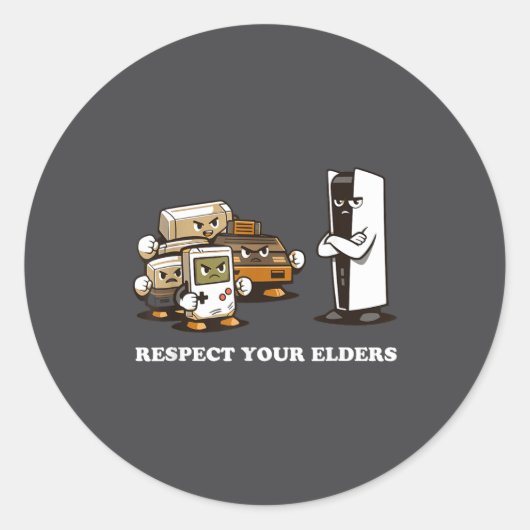 Sticker Rond Respect Your Elders T Retro 90s Gaming  (Devant)