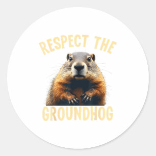 Sticker Rond Respectez la photo de marmotte pour le jour de la