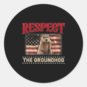 Sticker Rond Respectez le drapeau américain de la marmotte vint