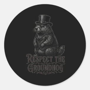 Sticker Rond Respectez le marmotte drôle de jour de la marmotte
