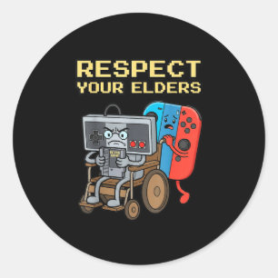 Sticker Rond Respectez Vos Aînés Rétro Gaming Drôle Gamer Contr