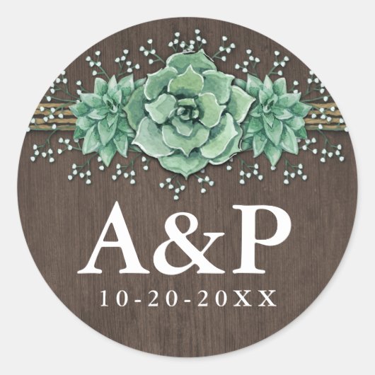 Sticker Rond Respiration de bébé succulent Mariage rustique Fav (Devant)