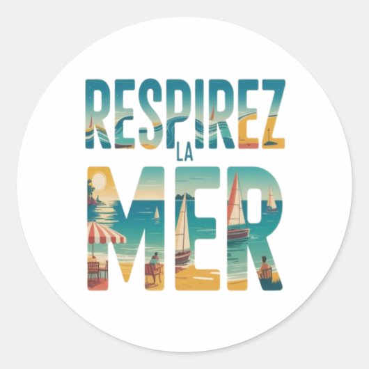Sticker Rond Respirer la Mer (Devant)