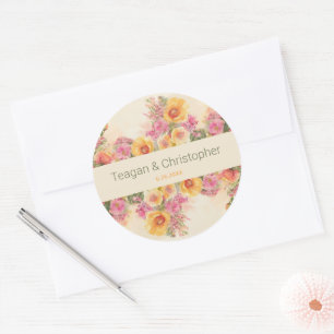 Sticker Rond Ressort Aquarelle Florale Cottagecore Mariage