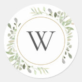 Sticker Rond Ressort doux Feuille verdure Monogramme initial (Devant)