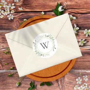 Sticker Rond Ressort doux Feuille verdure Monogramme initial