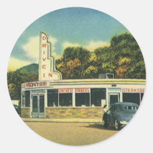 Sticker Rond Restaurant Vintage, Dîner de Drive In des années 5