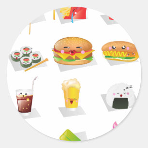 Sticker Rond restauration rapide kawaii