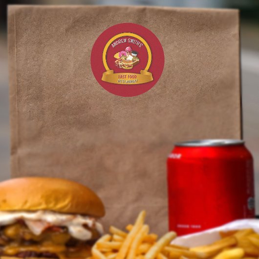 Sticker Rond Restauration rapide Logo personnalisé Nom et icône