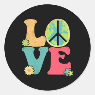 Sticker Rond Restaurer Jour des terres Paix Signer Aimer Hippie