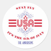 Sticker Rond Reste fly c'est le 4 juillet (Devant)