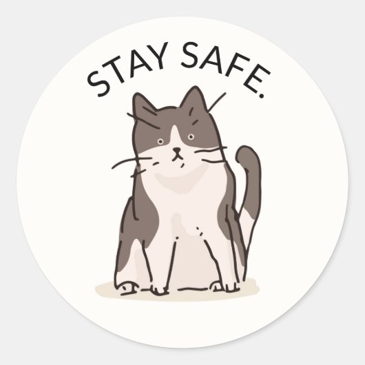 STICKER ROND RESTER EN SÉCURITÉ AVEC UN CHAT AMUSANT (Devant)