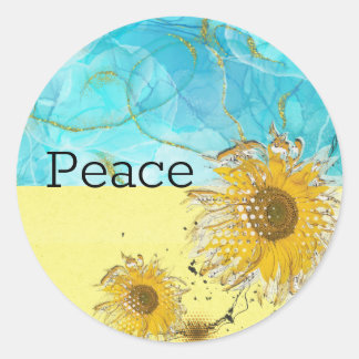 Sticker Rond Restez avec la paix tournesol Ukraine