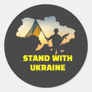 Sticker Rond Restez avec l'Ukraine avec la carte