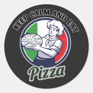Sticker Rond Restez Calme Et Mangez De La Pizza