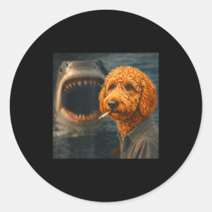 Sticker Rond Restez calme, parodie de selfie de requin goldendo