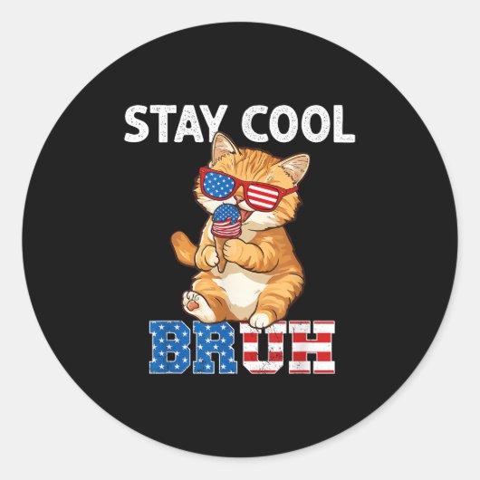 Sticker Rond Restez Cool Chat Popsicle Lover Drapeau américain (Devant)
