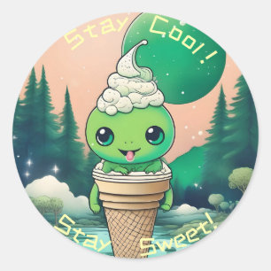 Sticker Rond "Restez Cool, Restez Mignon - T-Shirt Créature de 