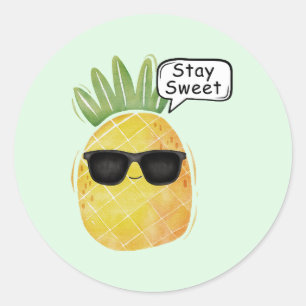 Sticker Rond Restez doux Ananas Cartoon Amusant