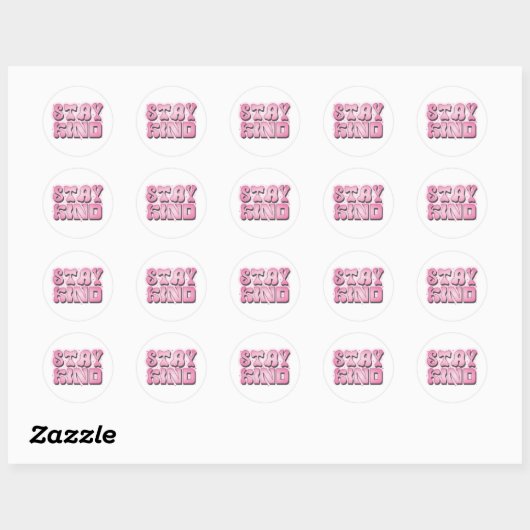 Sticker Rond Restez Gentil – Rose Groovy Rétro (Feuille)