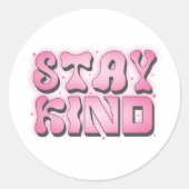 Sticker Rond Restez Gentil – Rose Groovy Rétro (Devant)