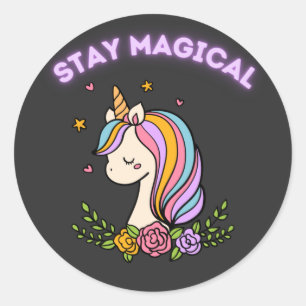 Sticker Rond Restez la licorne magique