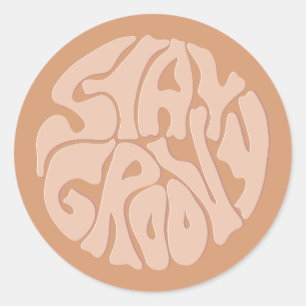Sticker Rond Restez Super Retro Beige