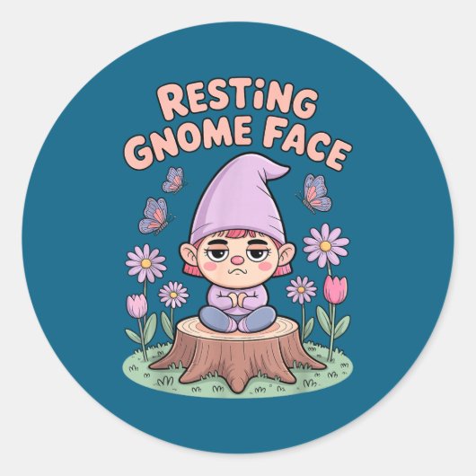 Sticker Rond Resting Gnome Face Cute Funny Christmas Kawaii Car (Devant)