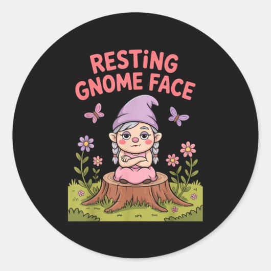 Sticker Rond Resting Gnome Face Cute Funny Christmas Kawaii Car (Devant)