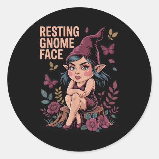 Sticker Rond Resting Gnome Face Cute Funny Christmas Kawaii Car (Devant)