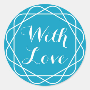 Sticker Rond Résumé Avec Amour Blanc Et Bleu Turquoise Cercle