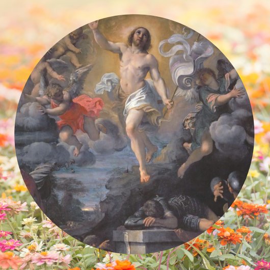 Sticker Rond Résurrection baroque catholique Jésus Christ Pâque
