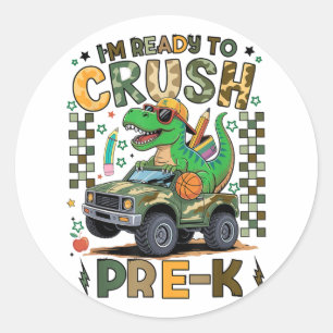 Sticker Rond Retour à l’école Garçons Je suis prêt à écraser Pr